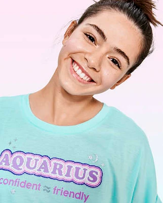 Tween Girls Aquarius Zodiac Pajama Tee