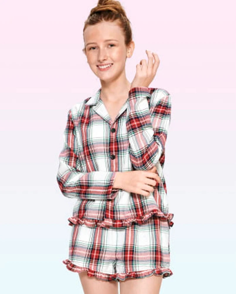 Tween Girls Plaid Flannel Pajamas