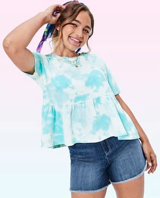 Tween Girls Tie Dye Peplum Top