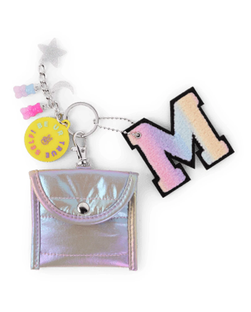 Tween Girls Pouch Keychain with Tie Dye Initial Charm