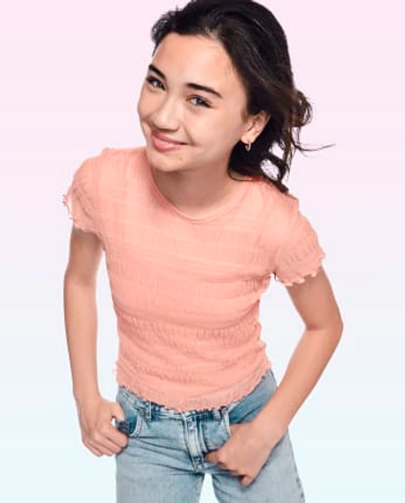 Tween Girls Mesh Smocked Tee