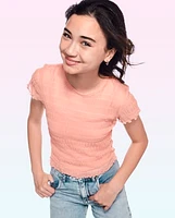 Tween Girls Mesh Smocked Tee