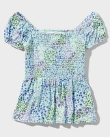 Tween Girls Floral Smocked Peplum Top