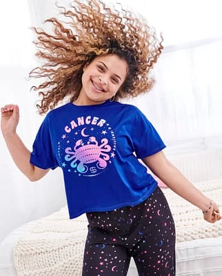 Tween Girls Cancer Zodiac Sleep Tee