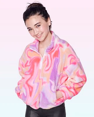 Tween Girls Oversized Tie Dye Sherpa Pullover