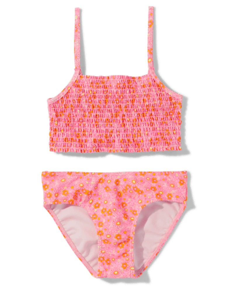 Tween Girls Floral Smocked Bikini Swimsuit