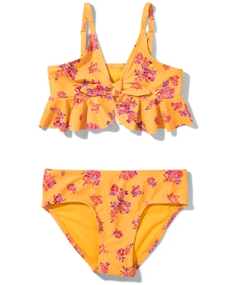 Tween Girls Floral Tie Front Ruffle Bikini Swimsuit