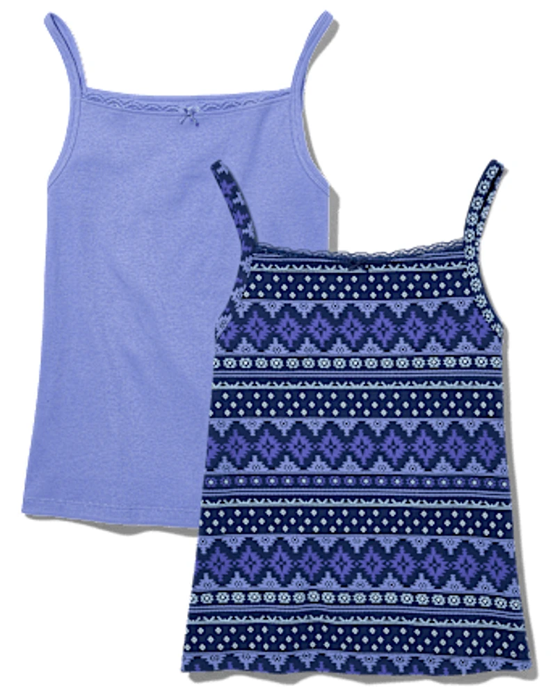 Tween Girls Print Lace Trim Cami 2-Pack