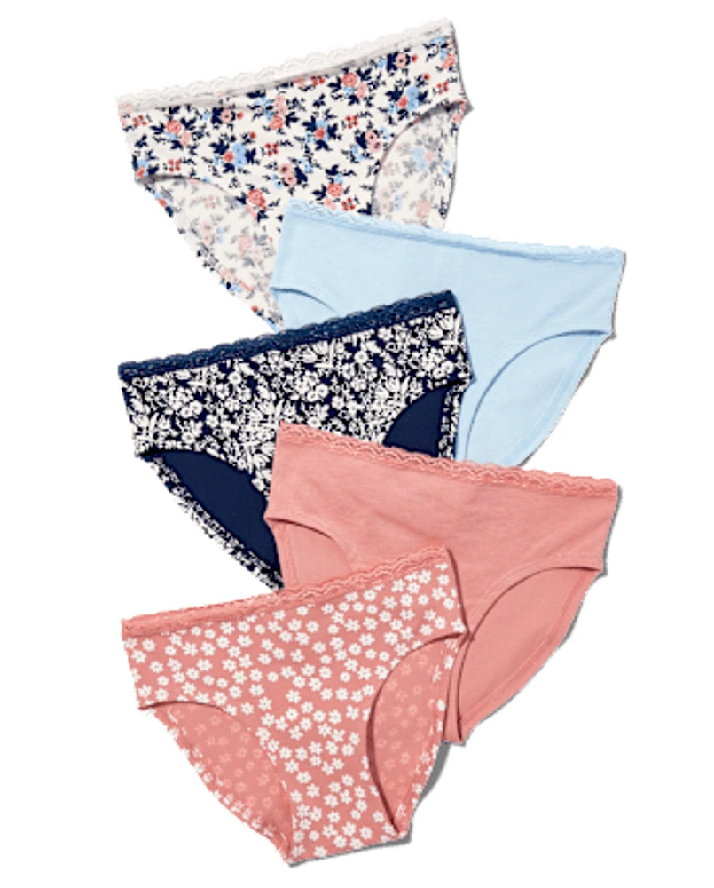 Tween Girls Lace Trim Bikini Underwear 5-Pack