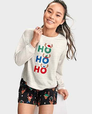 Tween Girls Ho French Terry And Flannel Pajamas