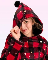 Tween Girls Star Buffalo Plaid Fleece Hoodie Nightgown