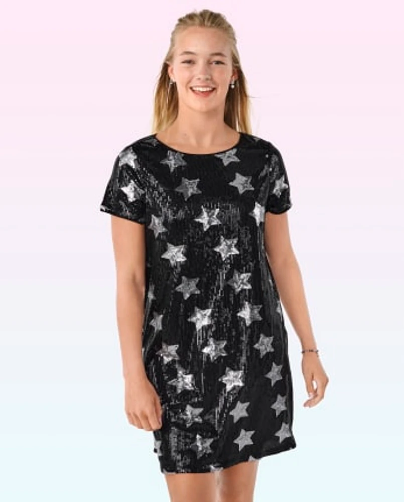 Girls Star Sequin Shift Dress