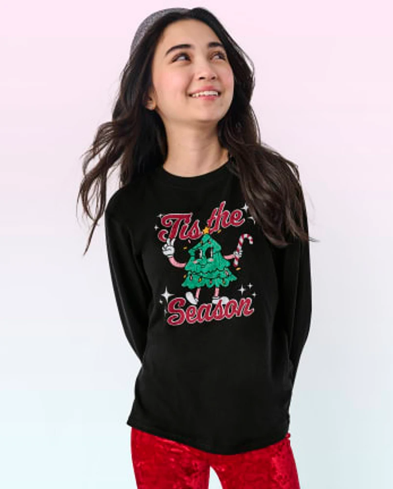 Tween Girls Christmas Tree Oversized Graphic Tee