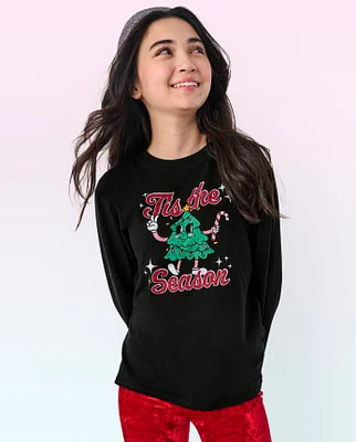 Tween Girls Christmas Tree Oversized Graphic Tee