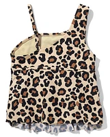 Tween Girls Leopard One Shoulder Tankini Swimsuit