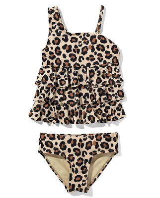 Tween Girls Leopard One Shoulder Tankini Swimsuit