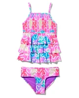 Tween Girls Smocked Ruffle Tankini Swimsuit