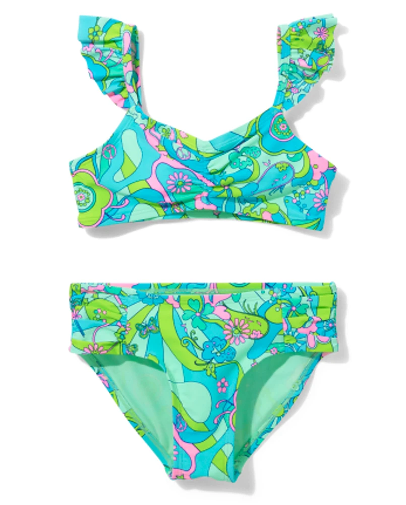 Tween Girls Groovy Flower Flutter Bikini Swimsuit