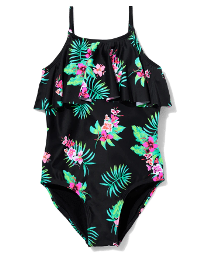 Tween Girls Tropical Ruffle One Piece Swimsuit