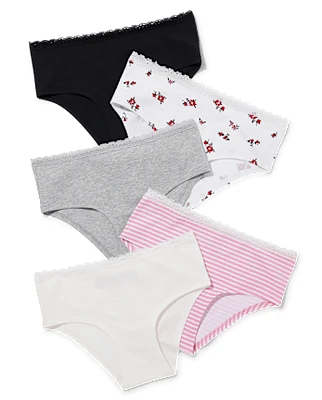 Tween Girls Lace Trim Hipster Underwear 5-Pack