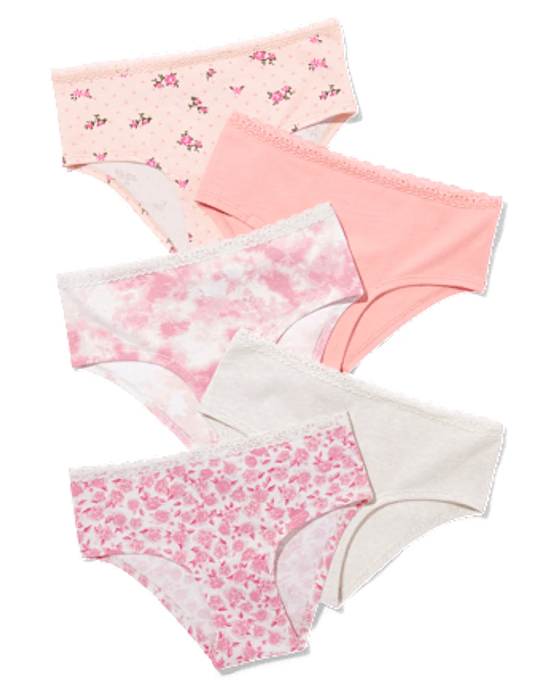 Tween Girls Lace Trim Hipster Underwear 5-Pack