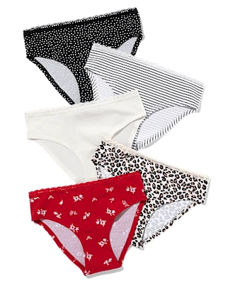 Tween Girls Leopard Stripe Lace Trim Bikini Underwear 5-Pack