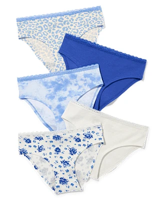 Tween Girls Mix Print Lace Trim Bikini Underwear 5-Pack