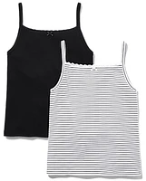 Tween Girls Lace Trim Ribbed Cami 2-Pack