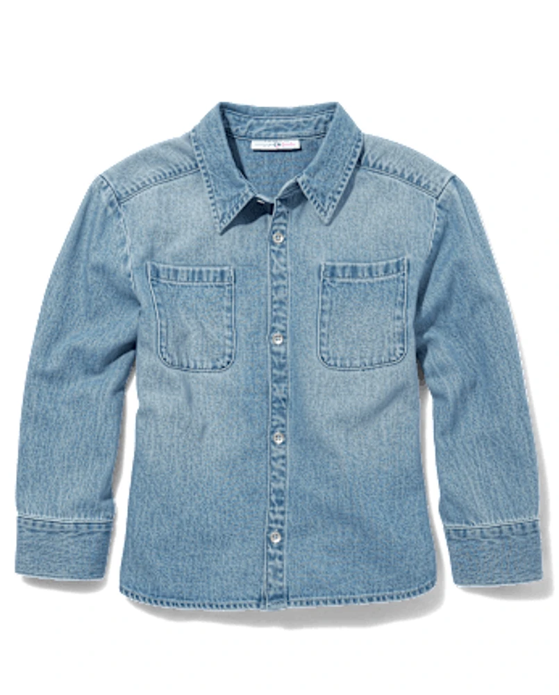 Tween Girls Denim Boyfriend Button Up Shirt