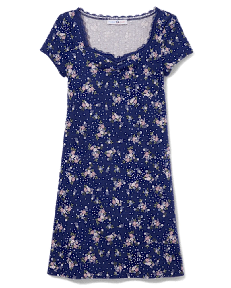 Tween Girls Floral Rib-Knit Dress