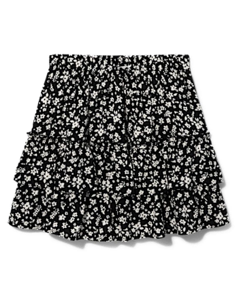 Tween Girls Floral Tiered Ruffle Skirt