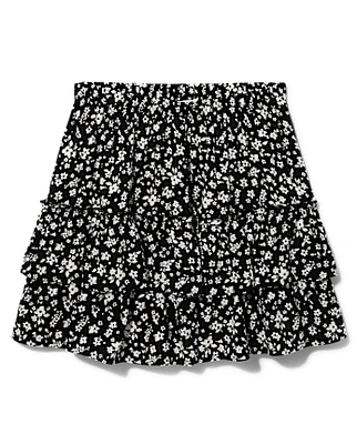 Tween Girls Floral Tiered Ruffle Skirt