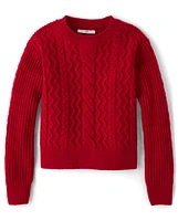 Tween Girls Shimmer Cable Knit Sweater