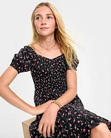 Tween Girls Floral Smocked Tiered Dress