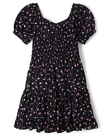 Tween Girls Floral Smocked Tiered Dress