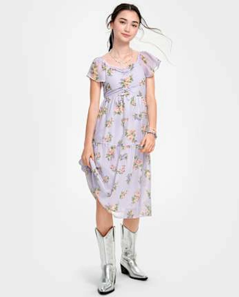 Tween Girls Floral Midi Tiered Dress