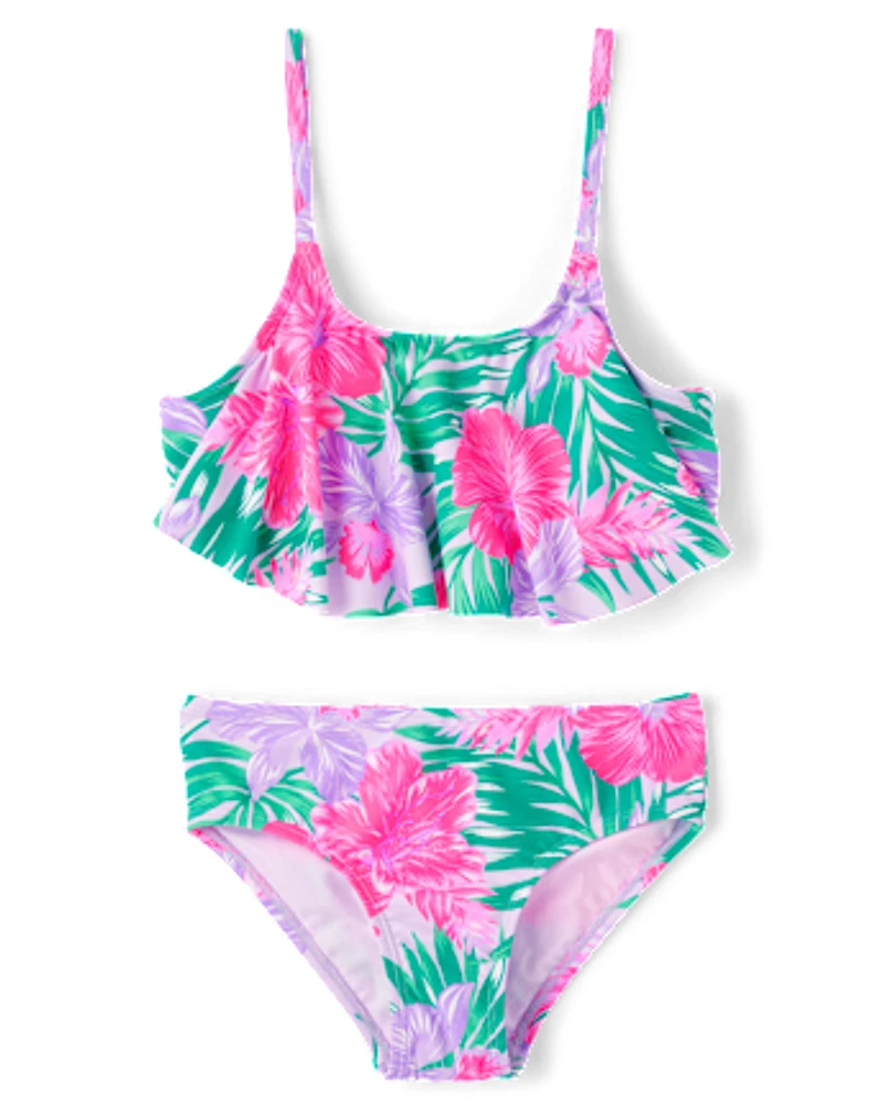 Tween Girls Floral Ruffle Bikini Swimsuit