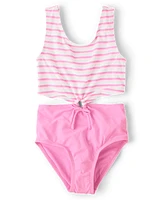 Tween Girls Print Cut Out One Piece Swimsuit