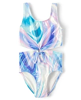 Tween Girls Print Cut Out One Piece Swimsuit