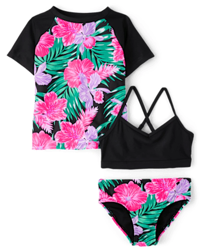 Tween Girls Print Rashguard Swimsuit