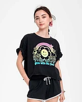 Girls Cropped Oversized Graphic Tee