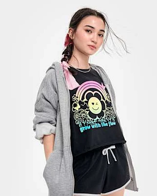 Girls Cropped Oversized Graphic Tee