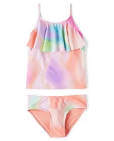 Tween Girls Rainbow Ruffle Tankini Swimsuit