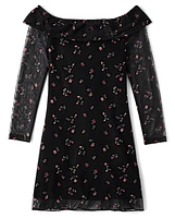 Tween Girls Floral Mesh Off-Shoulder Dress