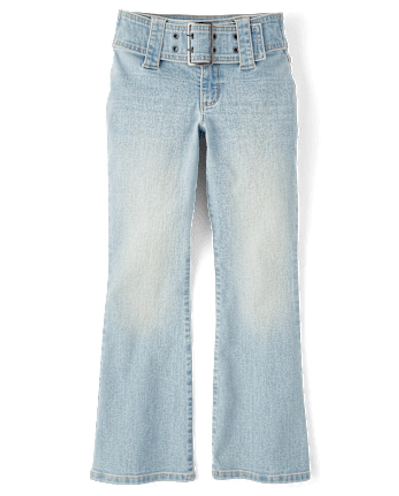 Tween Girls Wide Belt Bootcut Jeans