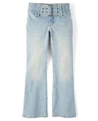 Tween Girls Wide Belt Bootcut Jeans