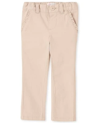 Pantalon chino moulant à volants pour toute-petite fille