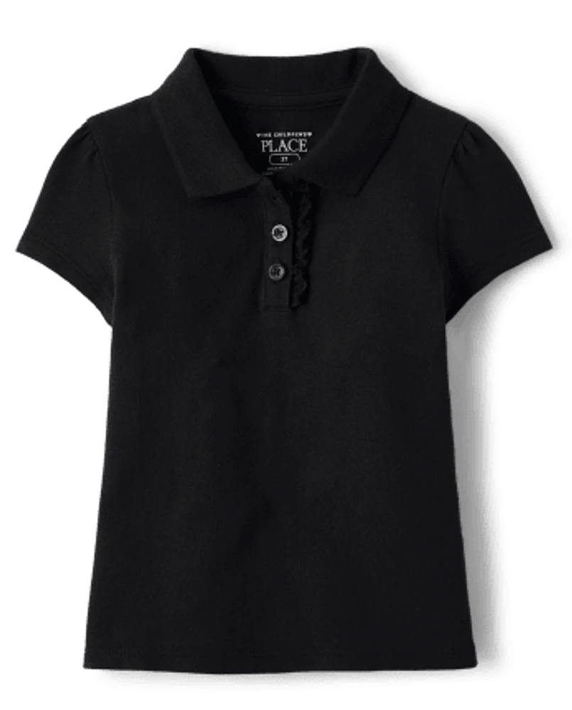 Toddler Girls Uniform Ruffle Pique Polo