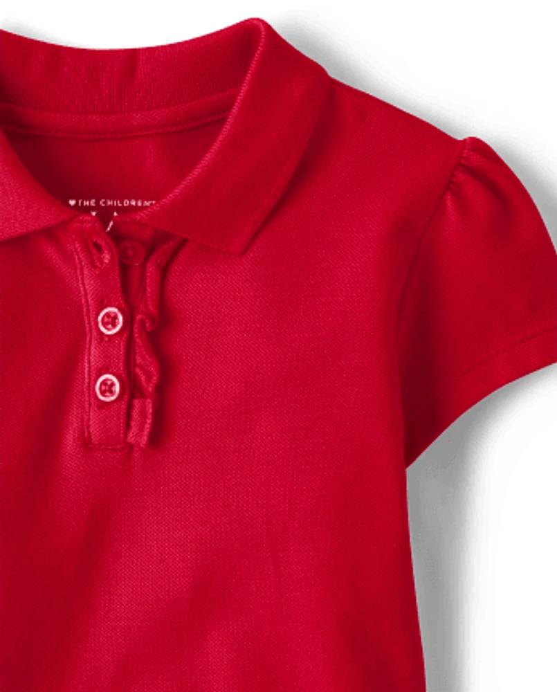 Toddler Girls Uniform Ruffle Pique Polo