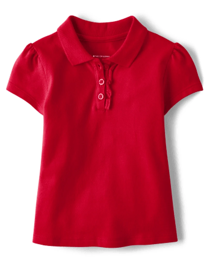 Toddler Girls Uniform Ruffle Pique Polo